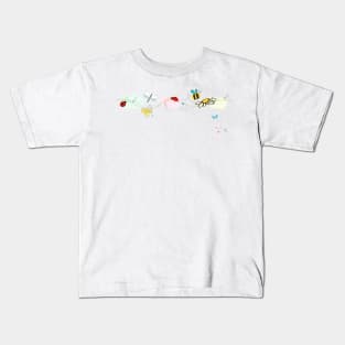 Colorful lovely spring. Butterfly, ladybug, dragonfly, bee Kids T-Shirt